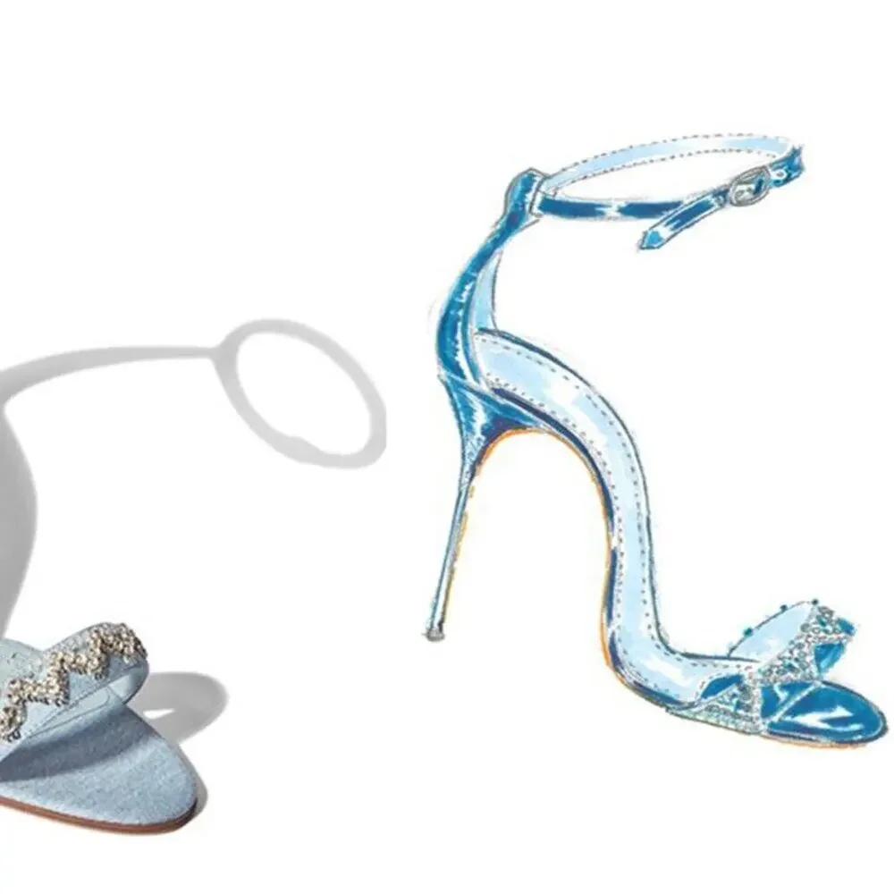 Manolo Blahnik x Rihanna limited edition Rih-Vi strappy crystal sandal denim 40